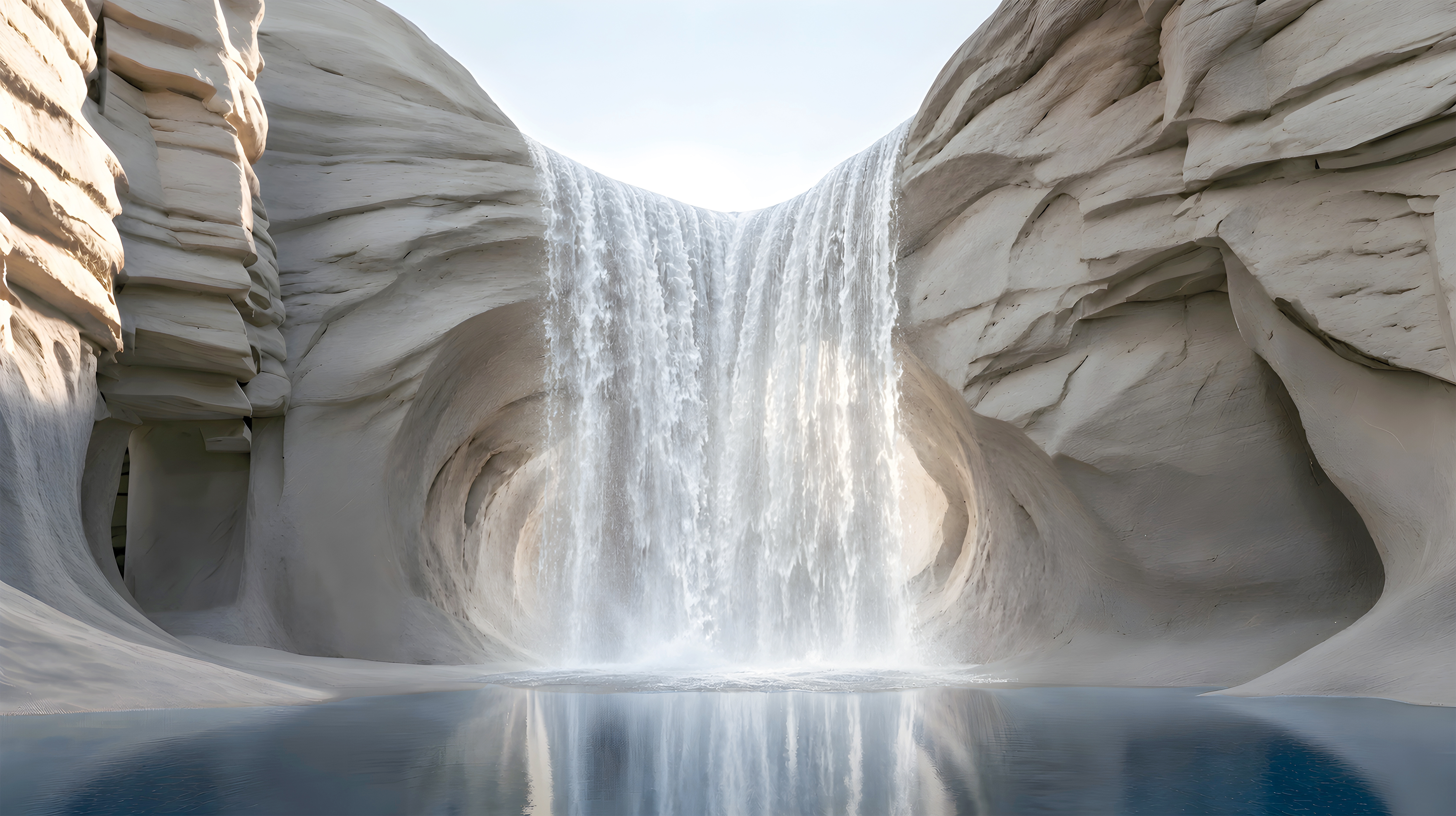 KI-generierter Wasserfall, Ausgangsbild für die Transformation von Wasser zu Stoff